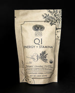 resealable pouch of Anima Mundi's "Qi" herbal supplement.