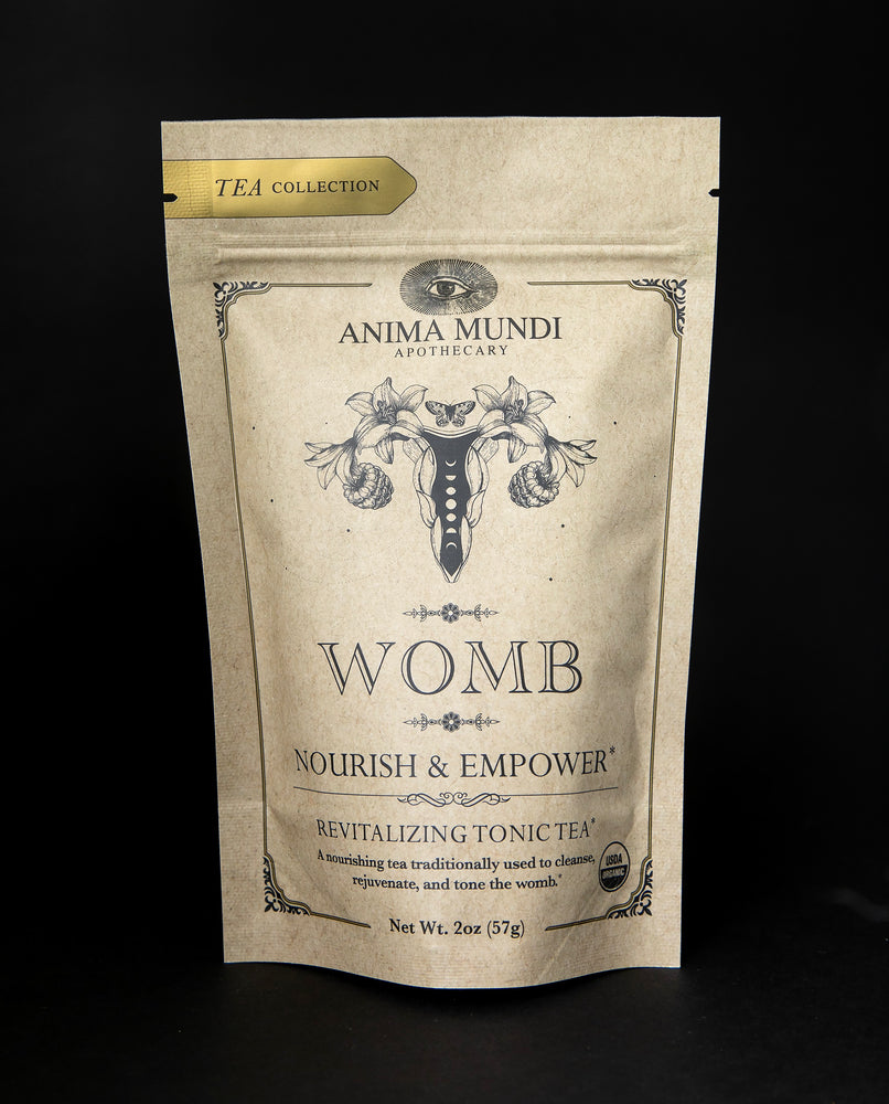 reseable pouch of Anima Mundi's 'Womb" herbal tea blend. 