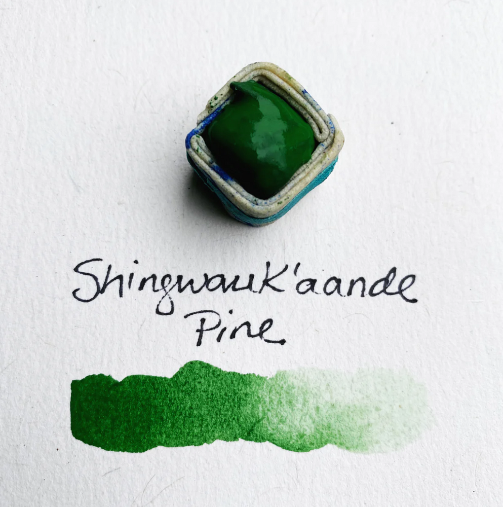 Swatch of Beam Paints' green "Pine" watercolour paintstone.