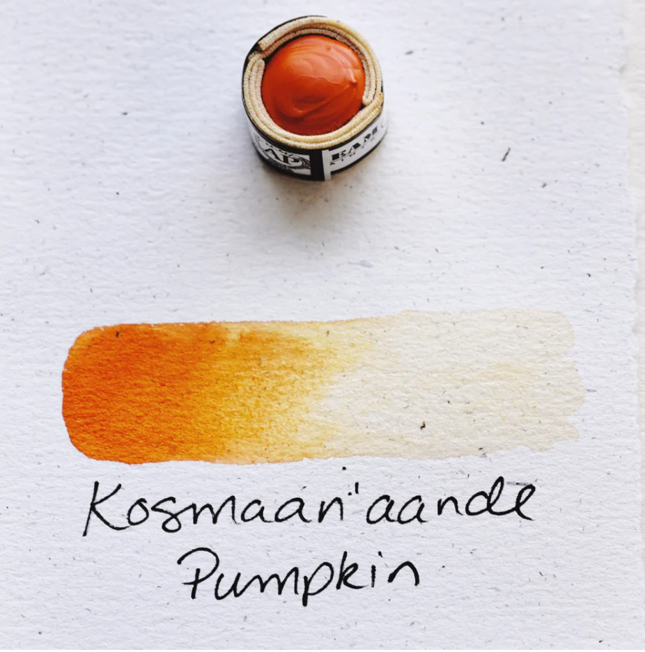 Swatch of Beam Paints' orange-coloured "Pumpkin" watercolour paintstone.