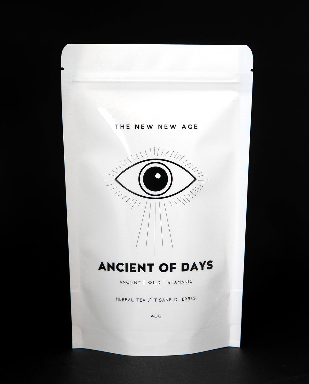 White 40g resealable bag of The New New Age's 