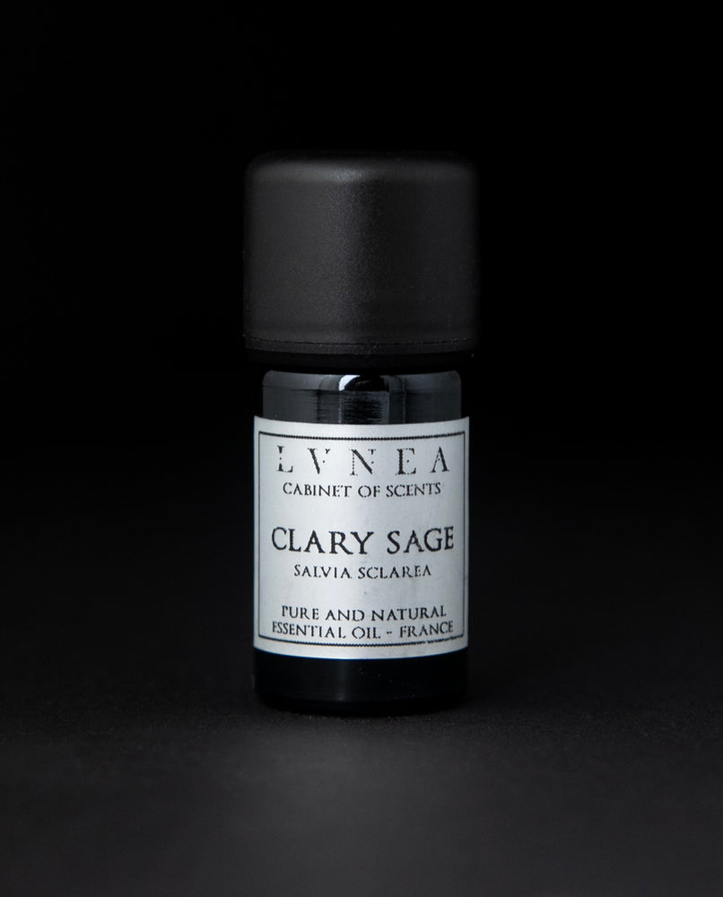 5ml black glass bottle with silver label of LVNEA's clary sage essential oil