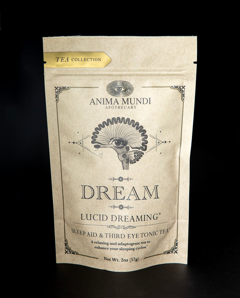 Tan-coloured resealable pouch of Anima Mundi's "Dream" herbal tea blend. 