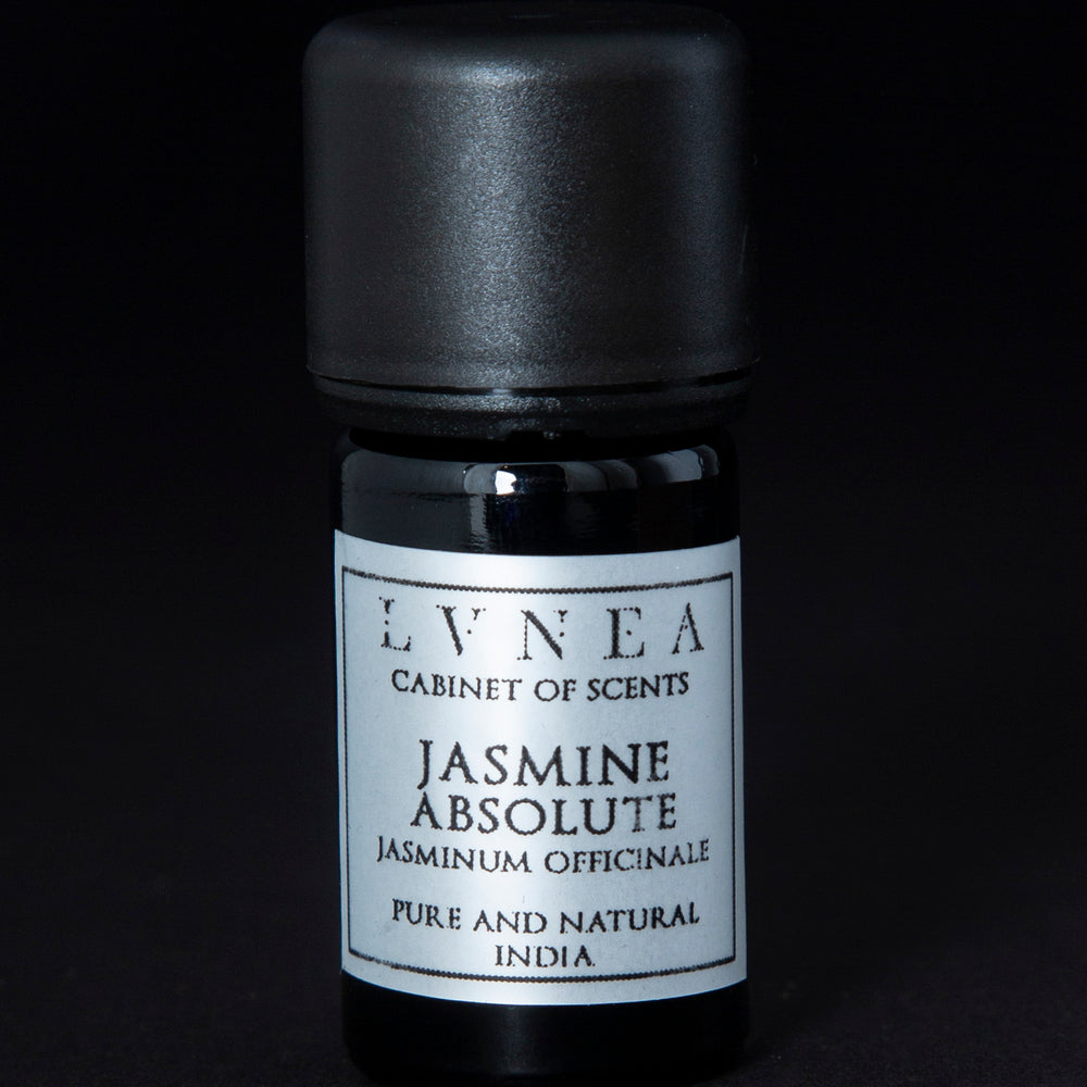 
                      
                        5ml black glass bottle of LVNEA's jasmine absolute. The label on the bottle is silver.
                      
                    