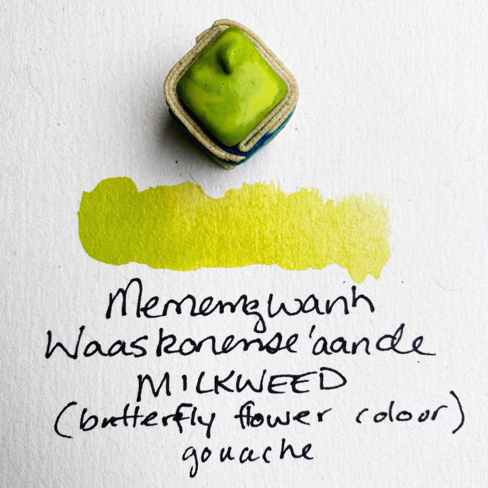 
                      
                        Swatch of Beam Paints' lime green "Milkweed" watercolour paintstone.
                      
                    