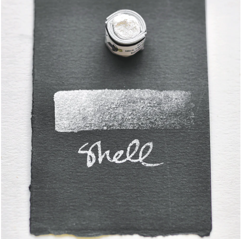 
                      
                        Swatch of Beam Paints' irridescent white "Shell" watercolour paintstone.
                      
                    